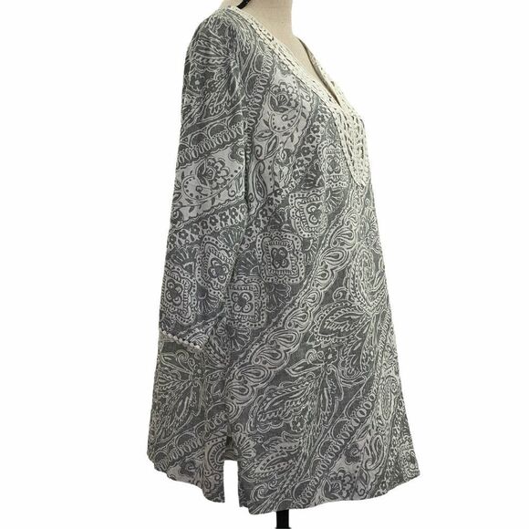 JONES Ny Gray Paisley Floral Lace Blouse 0x - Picture 6 of 12
